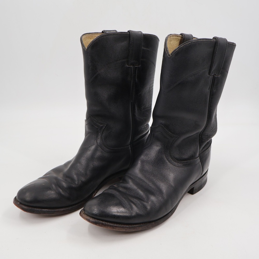 Justin Roper Boots Mens 9 D Black Leather Western Pull On 3133 Made in USA